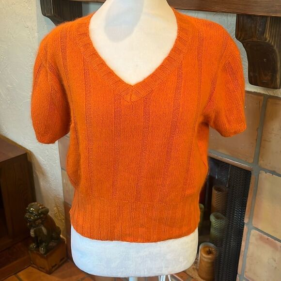 MY Orange Silk/Angora/Nylon Short Sleeve Knit Sweater, size L - Picture 1 of 8
